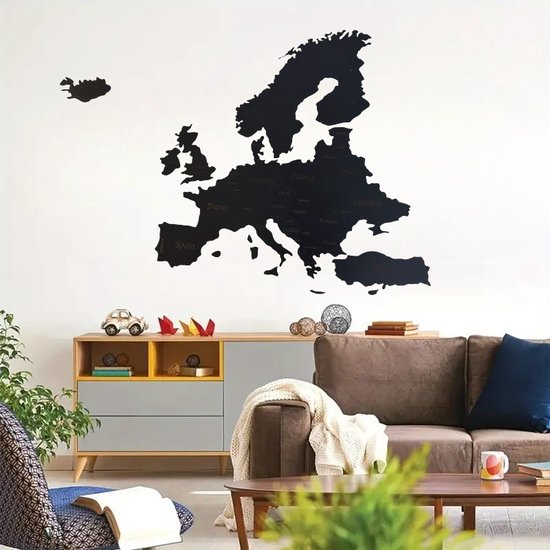 Foto: 3d houten europese kaart zwarte wanddecoratie muurdecoratie wandborden kantoordecor reiskaart cadeau voor reizigers verjaardagscadeau kunst aan de muur woonkamer 100x90 cm wandecoratie woonkamer