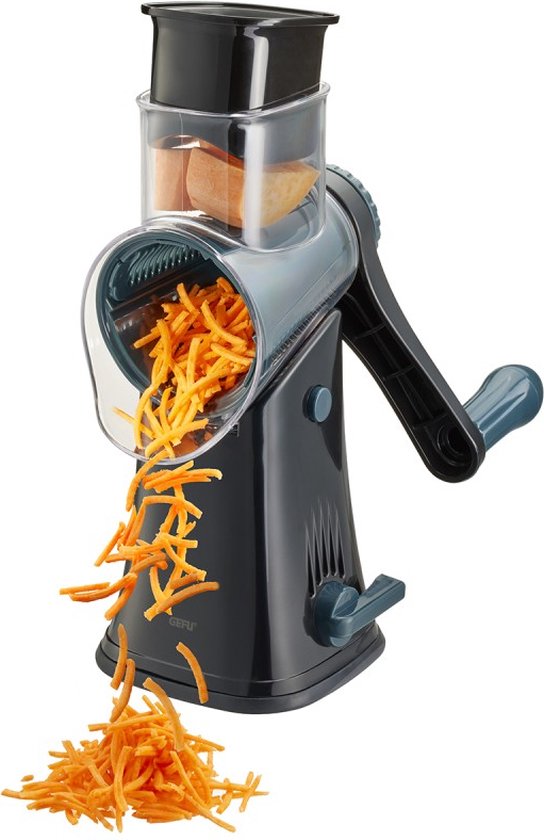 Râpe à tambour multifonctionnelle avec 5 inserts, Avec boîte de rangement, 27,5 cm, Lame en acier de haute qualité - GEFU | CLIQUEZ SUR