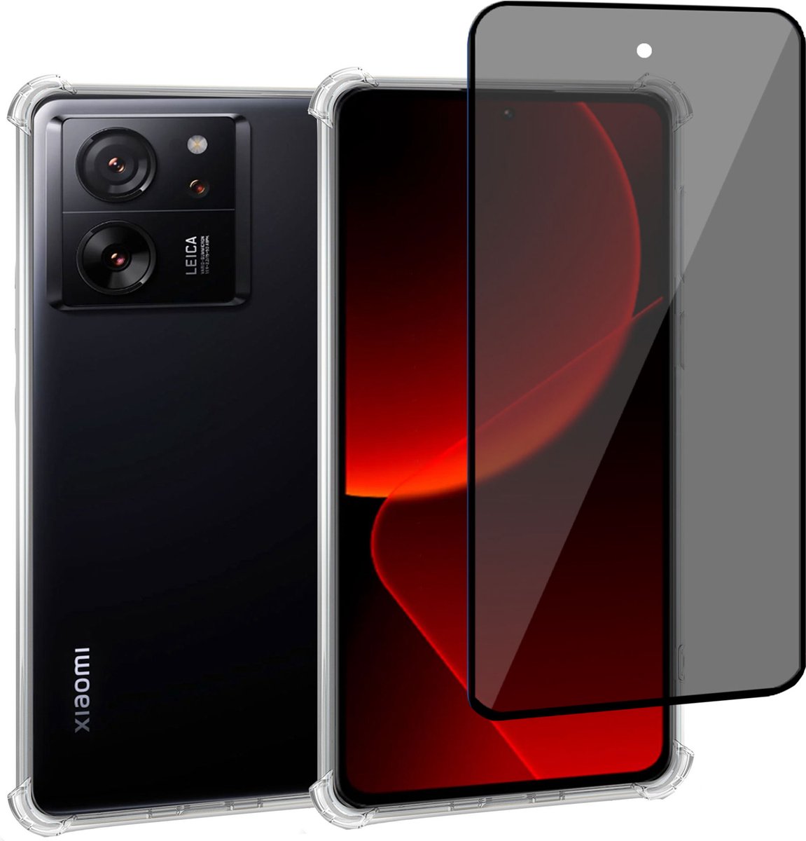 Geschikt voor Xiaomi 13T Pro - Hoesje + Privacy Screenprotector – Privé - Gehard Glas Cover