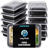 EasyFinds Meal Prep Bakjes - 1 Compartiment - 1L - Verhoudbakjes - Vershouddoos - Magnetron Bakjes Met Deksel - BPA-Vrij - 10 stuks