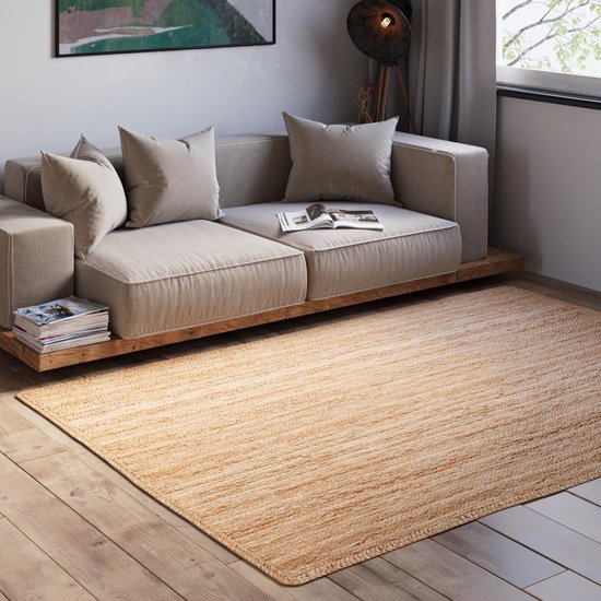Luxiba - Natuur tapijt Nitin 60 x 40 cm - klein jute tapijt, handgemaakt in bruin, jutettapijt als tapijt of deurmat in boho-stijl