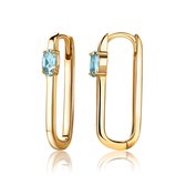 Miore® - Boucles d'oreilles en or avec topaze bleue - Femme - Plaqué or 18 carats - Or jaune - Boucles d'oreilles - Blauw - Ovale Rectangle - Bijoux faits main de haute qualité