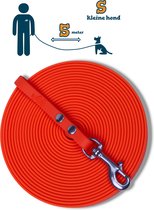 Miqdi lange lijn - BioThane – neon oranje - 5 meter lang – 9mm breed – XS/S – kleine hond – sleeplijn - géén handvat