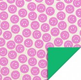 1 Rol smileys bright pink dubbelzijdig inpakpapier - 70 CM 3 Meter lang - Rose - groen - smiley - Luxe dubbelzijdig inpak papier - Cadeaupapier - Kinderen - Verjaardag - Cadeau verpakking - kado papier - Lachen - Vrolijk