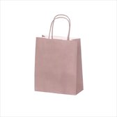 Luxe Set van 50 Papieren Draagtassen - Poudre - Oud roze - 18x8x24cm - Hoogwaardige Kraft Papieren Tassen - Met Gedraaide Handvatten - Ideaal voor Winkelen en Verpakken