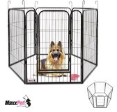 MaxxPet Puppyren - Hondenbench - Hondenren - Hondenkennel met 6 panelen - Staal - Ø 120cm x 80cm - Incl. Drinkbakje