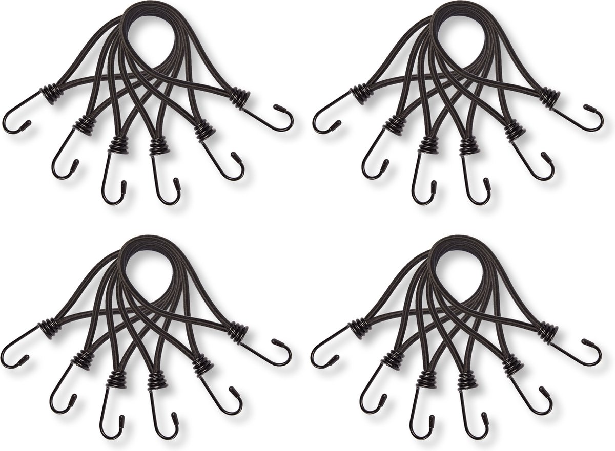 Set van 4 Mini Snelbinders met Haak | 6 Stuks in elke Set | Goedkope Fietsaccessoires | Zwart Spinhaak 20cm Length