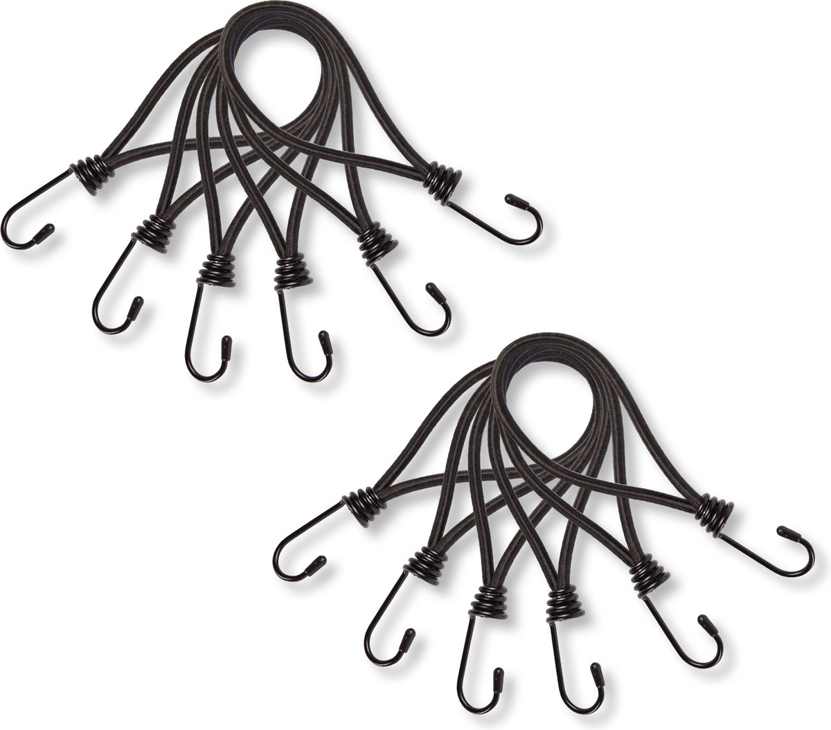 Mini Snelbinders met Haak | Set van 2 Spanelastiek – 12 Stuks | Spanrubbers 20 cm Length | Zwart