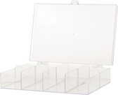 Gerimport opbergkoffertje/opbergdoos/sorteerbox - 2x - 8-vaks - kunststof - transparant - 15 x 10 x 3 cm
