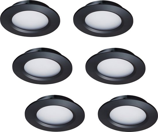 Ledisons LED-inbouwspot Modena set 6 stuks zwart dimbaar - Ø68 mm - 3 jaar garantie - 2700K (extra warm-wit) - 190 lumen - 3 Watt - IP44