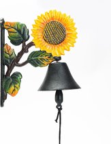 Zware gietijzeren wandbel - decoratieve handgeschilderde zonnebloem handbel - handmatige schuddeurbel - binnen buiten wanddecoratie binnen buiten wanddecoratie