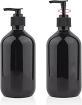 Set van 4 Pompflessen, 500 ML, zeep dispenser kunststof Glanzend Zwart, navulbare shampoo fles.