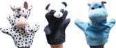 Pluche Dieren Handpoppen | 3 stuks | Poppenkastpoppen Koe Panda Nijlpaard | Poppen voor de Poppenkast