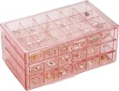 Boîte de rangement avec 3 tiroirs de 24 compartiments chacun - 23,5 x 14,5 x 10,5 cm - rose