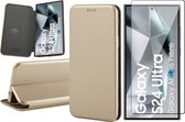 Hoesje geschikt voor Samsung Galaxy S24 Ultra - Screenprotector Volledig Dekkend Glas - Wallet Book Case Goud
