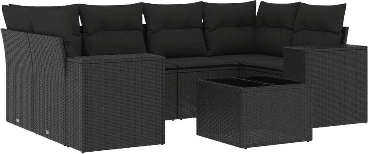 vidaXL 7-delige - Loungeset - met - kussens - poly - rattan - zwart
