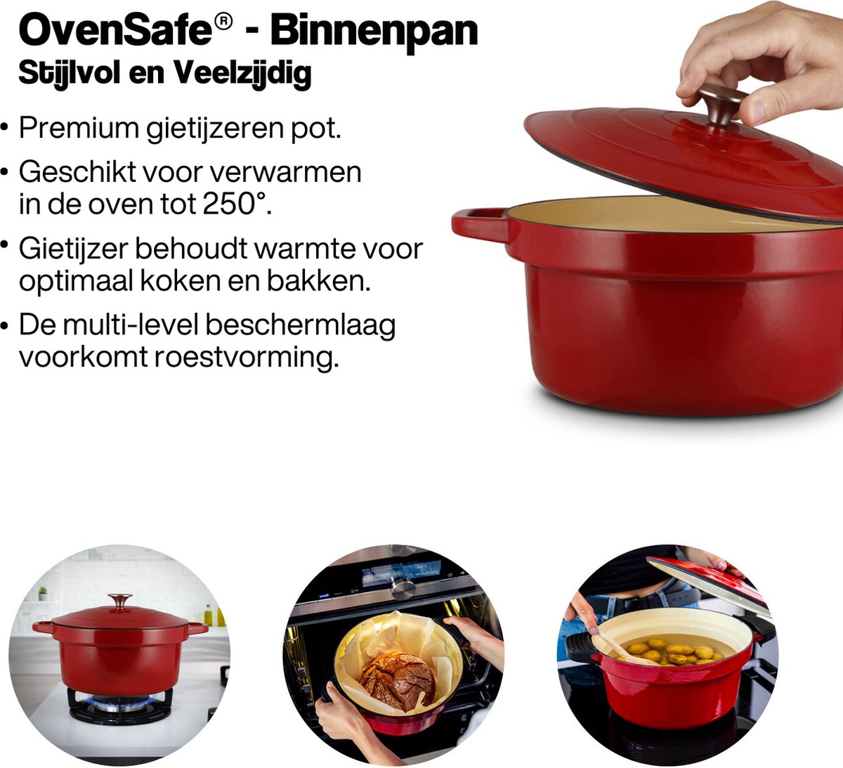 Lauben Multicooker - Snelkookpan - Slowcooker - Snelkookpan 6 liter - Slowcooker met timer - OvenSafe® - 6 Liter - 1500W - Rood/Zilver – foto 2