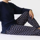 Medaillon Dames Pyjama - Katoen - Navy Blauw. - Maat L
