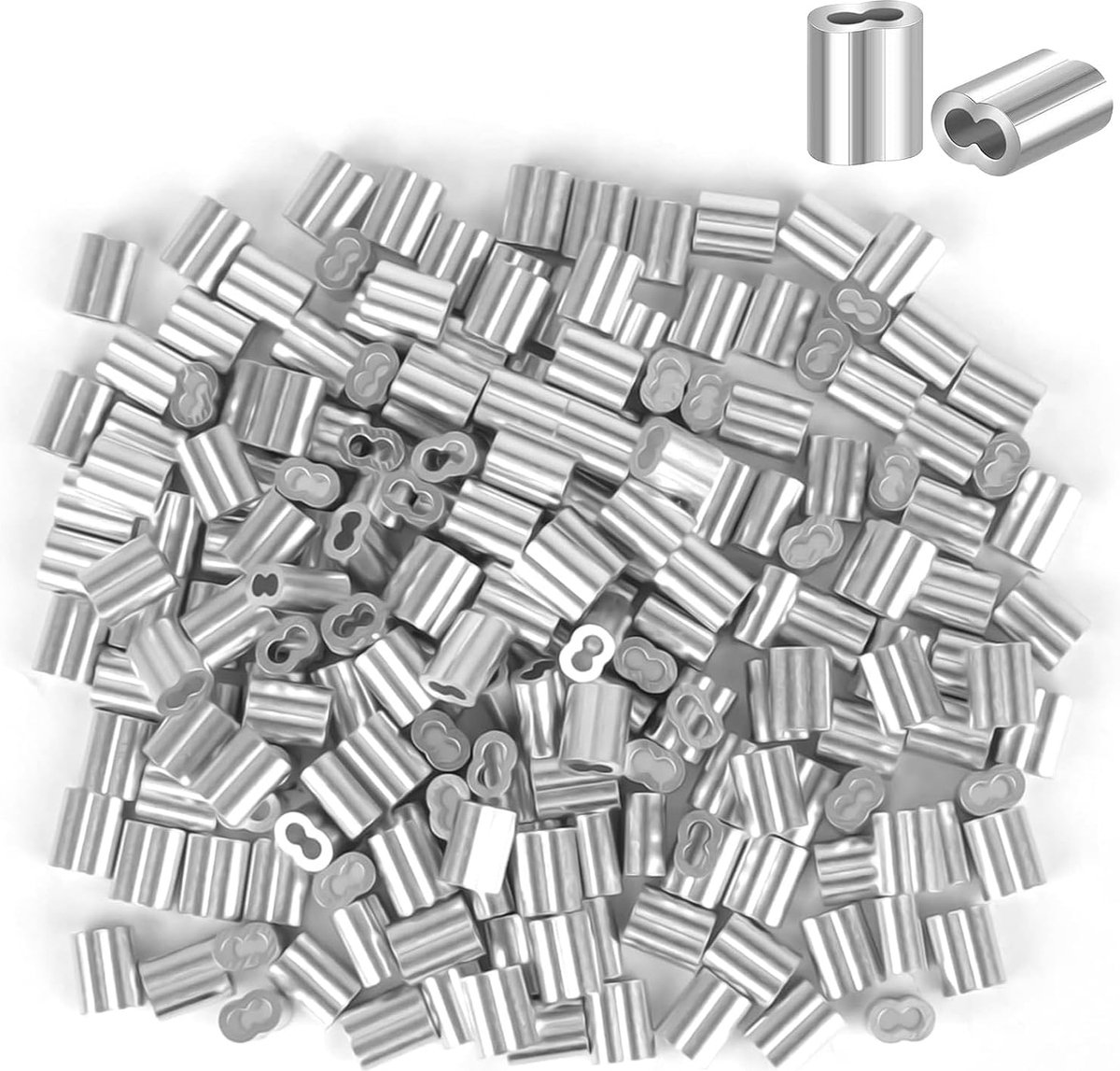 200 Stuks Aluminium Mouwen Clips, Aluminium Draadklem Dubbel Gat Staaldraad Klem 2mm Aluminium Krimplus voor Draadkabel en Kabel (Zilverachtig)