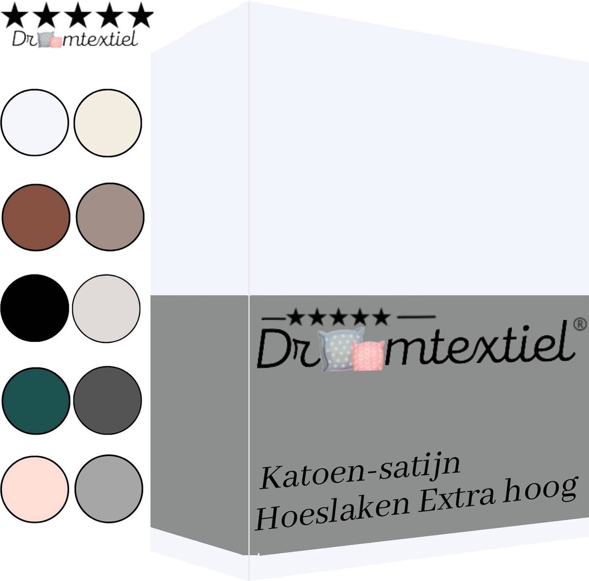 Droomtextiel Hoeslaken Katoen-Satijn - Wit - 160x220 cm - Hoogwaardige Kwaliteit - Super Zacht - Hoge Hoek