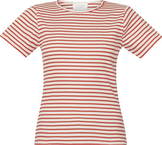 SISTERS POINT Eike-ss.str Dames T-Shirt - Cream/Strawberry - Maat XL