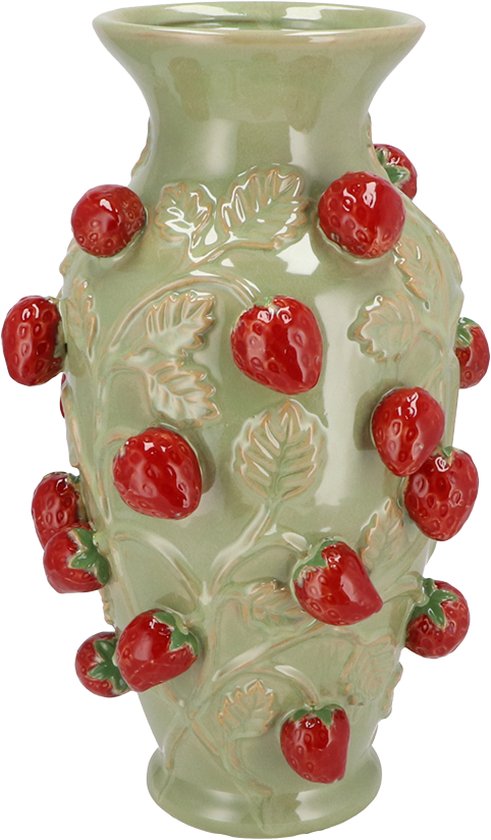 Viv! Home Luxuries Vase - Fruits - Fraises - Faïence - vert rouge - 38cm