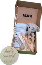 NILBEX® Deluxe Kraamcadeau – Blauw/grijs - Olifantje – 6-delig – Baby geschenkset – Babyshower cadeau – Baby cadeau