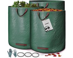 Geweo Tuinafvalzak - Opvouwbare Tuinafvalzak - Afvalzak Tuin - 3 Stuks 276L – 77x67cm/Opvouwbaar - met Handschoen - Onkruidzakken - Bladzakken - Tuinafval - Groenafval Zak - Gebruik voor Tuinonderhoud - Puin zak -Groen