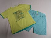 Ensemble - Jongens - Geel t shirt + short in groen - 1 jaar 80