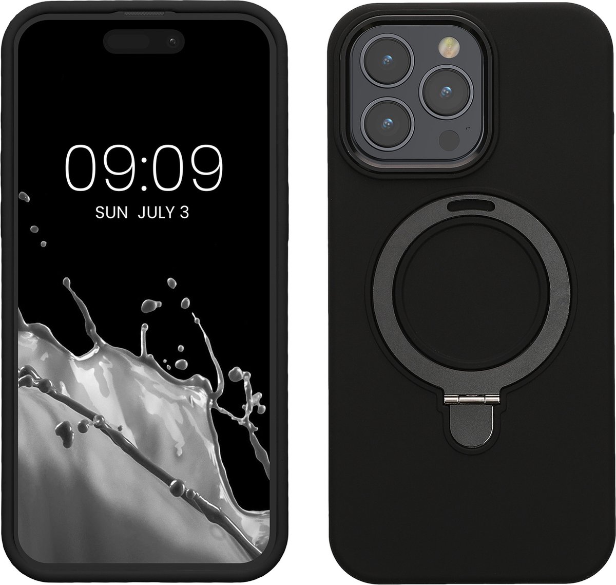 kalibri telefoonhoesje Apple iPhone 15 Pro Max hoesje - beschermhoesje geschikt voor MagSafe - siliconen hoesje met telefoon ring in zwart