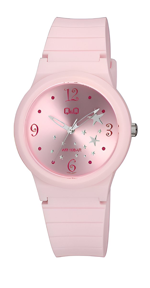 QQ V34A-003VY - Horloge - Sport - Analoog - Dames - Plastic band - Rond - Kunststof- Roze -Sterren