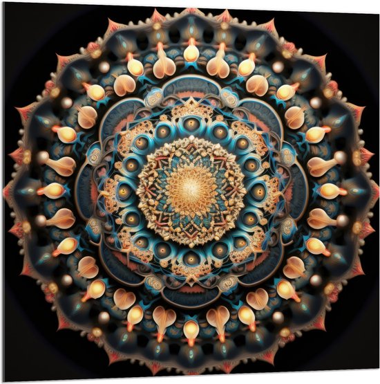 Acrylglas - Mandala - Figuren - Vormpjes - Kleuren - 100x100 cm Foto op Acrylglas (Met Ophangsysteem)