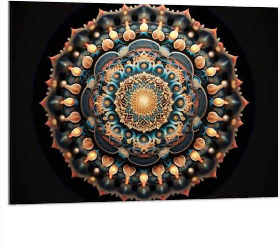 Dibond - Mandala - Figuren - Vormpjes - Kleuren - 100x75 cm Foto op Aluminium (Wanddecoratie van metaal)