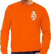 Bellatio Decorations Koningsdag sweater voor heren - koning pils dag - oranje - feestkleding L