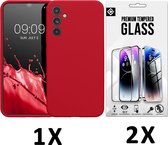 Casemania Hoesje Geschikt voor Samsung Galaxy A25 - Rood & 2X Glazen Screenprotector - Liquid Siliconen Back Cover