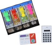 Argent fictif placé dans le tiroir de la caisse enregistreuse - avec calculatrice et carte bancaire - Play shop
