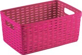 Plasticforte Opbergmand - Kastmand - rotan kunststof - fuchsia roze - 12 Liter - 30 x 37 x 13 cm