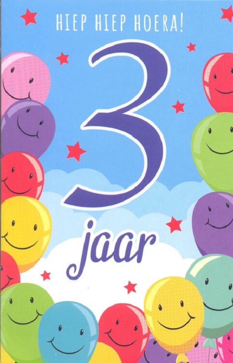Wenskaart Hiep Hiep Hoera ! 3 Jaar - Gratis verzonden