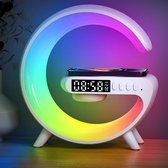 Wake Up Light - Met Draadloze Oplader - Digitale Wekker - Lichtwekker - Bureaulamp - LED Light - Bluetooth Speaker- Wit