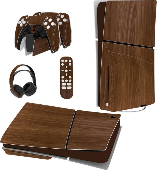 Foto: Diversegoods sticker skin geschikt voor ps5 slim digital edition skin vinyl decal voor ps5 slim console beschermhoes huid folie voor ps5 controller laadstation headset media remote houtnerf