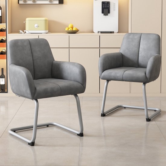 Eetkamerstoel set van 2 fauteuils moderne minimalistische vrijetijdsstoel woonkamer slaapkamer stoel met gebogen stalen poten grijs