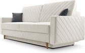 3-zitsbank van Velvet voor woonkamer, slaapbank, sofa met slaapfunctie en opbergruimte, moderne bank, 3-zits - 230x100x80 - Slaapbank CALIFORNIA - Crème (Paros 01)