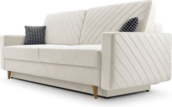 Canapé 3 places de Velvet pour salon, canapé-lit, canapé avec fonction couchage et espace de rangement, canapé moderne, 3 places - 230x100x80 - Canapé-lit CALIFORNIA Fuego - 170 Crème