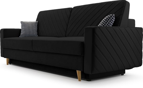 3-zitsbank van Velvet voor woonkamer, slaapbank, sofa met slaapfunctie en opbergruimte, moderne bank, 3-zits - 230x100x80 - Slaapbank CALIFORNIA - Zwart (Kronos 07)