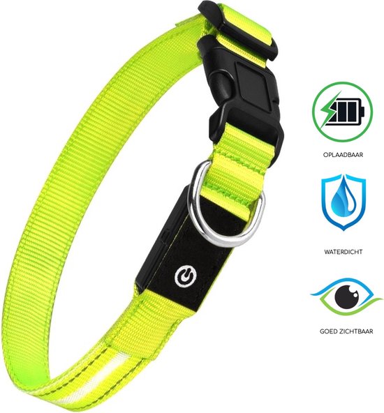 Led Halsband - Honden - Lichtgevend - USB oplaadbaar - Nachtlampje - 3 verschillende standen - Veiligheid - Waterproof - Waterdicht - Verstelbaar - Geel - Maat S