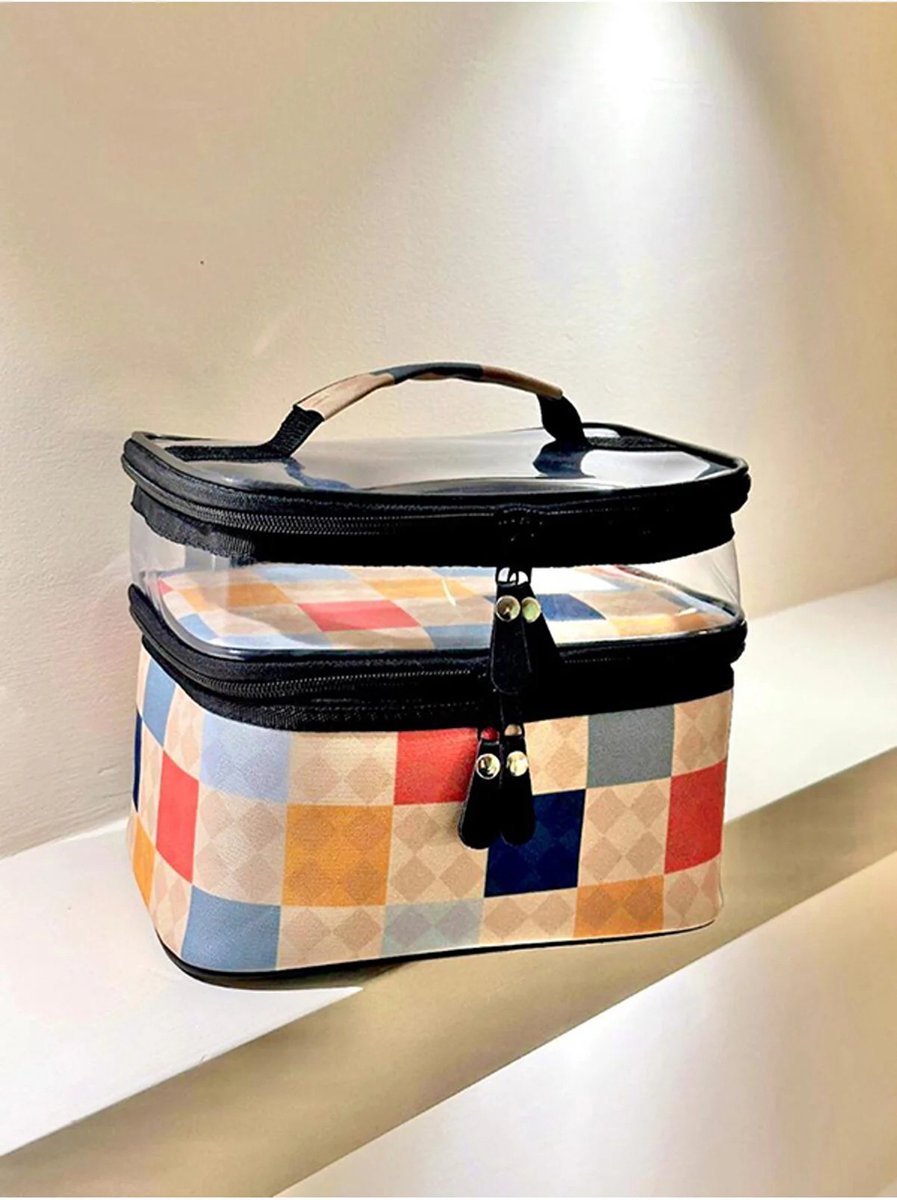 CUBEXCOM® Toilettas, Make Up Tasje, Make Up Koffer, Beautycase, Make Up Organizer, Make Up Tas, Toilettas Dames, Make Up Tas Organizer, Make Up Etui, Beautycase Koffer, Doorzichtige Toilettas, Transparante Toilettas, 24x18x24 CM, KLEURRIJK-PATROON