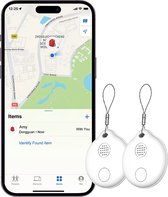 Sleutel Vinder 2 stuks, Mini Bluetooth Tracker Smart iOS Tag voor APP Find My, Artikelzoekers onbeperkte afstand, geen abonnement en geen simkaart nodig, geschikt voor koffers, kinderen, tassen, waterdicht, batterij vervangbaar