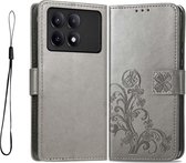 Geschikt voor Xiaomi Poco X6 Pro 5G - Magnetische Sluiting - Lederen Flip Portemonneehoes - Kaartsleuven - Book Case Hoesje - Grijs