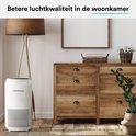 Een Rolfstone luchtreiniger in een gezellige woonkamer met een kast en planten.