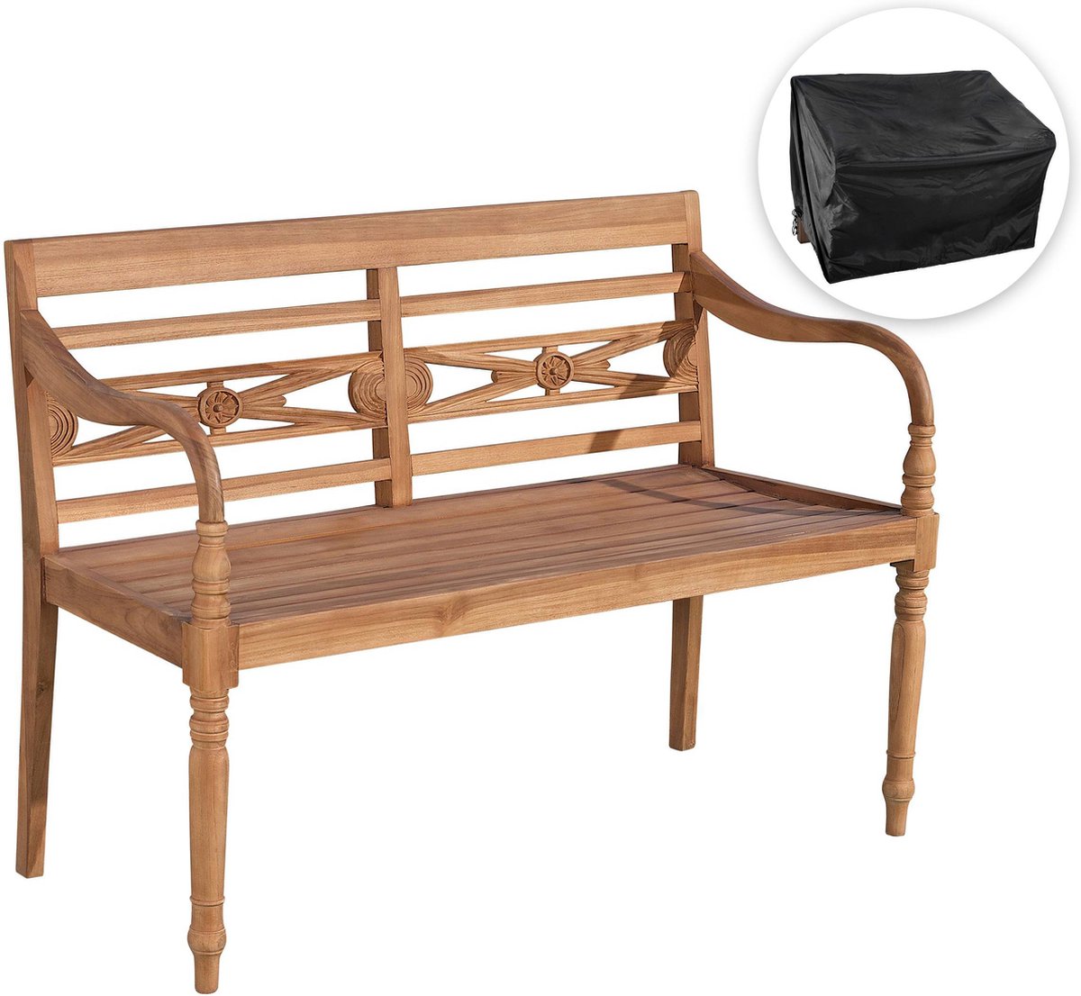 Clp Tuinbank 120 cm Met hoes Teak bank Met bijpassende beschermhoes Houten bank In verschillende variaties Inclusief hoes Maryland